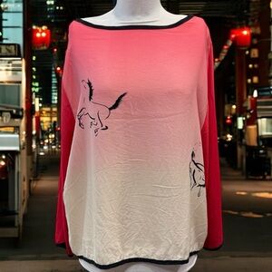 Anne Namba Hawaii Horses Silk Top Women Sz XL Ombré Fairy Core Asian Inspired